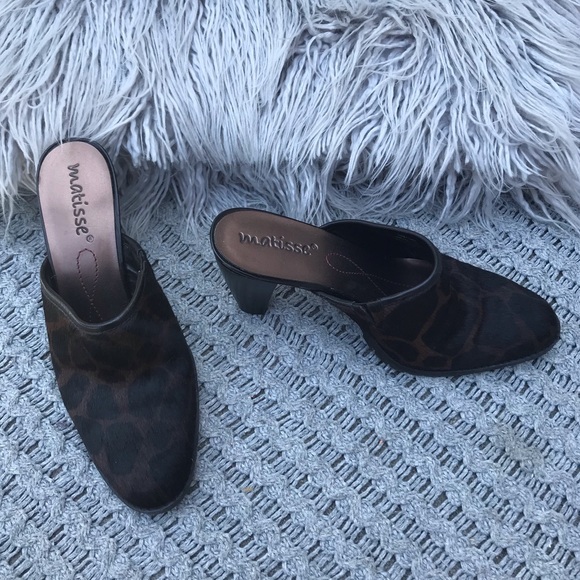 Faux Fur Leopard Heeled Mules 6.5 - Picture 2 of 6